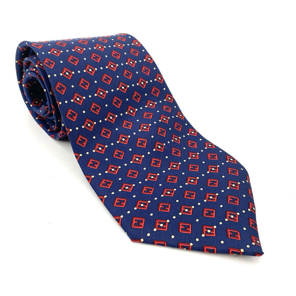 FENDI Cravatte Blue & Red FF Monogram Logo 100% Silk Neck Tie - Picture 1 of 7